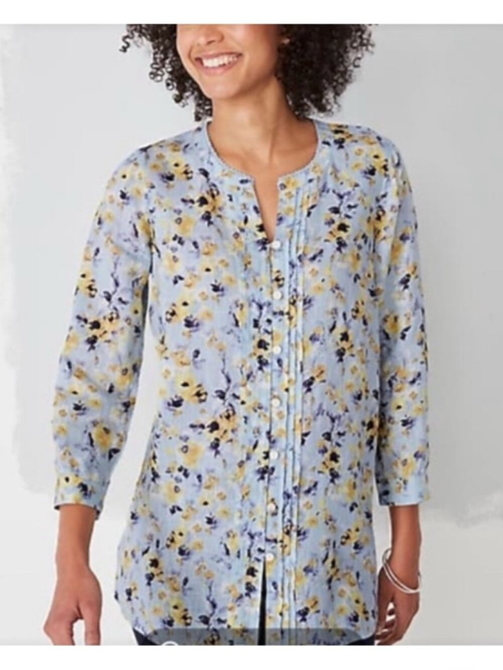J Jill Size M Medium Linen Blue Floral Top